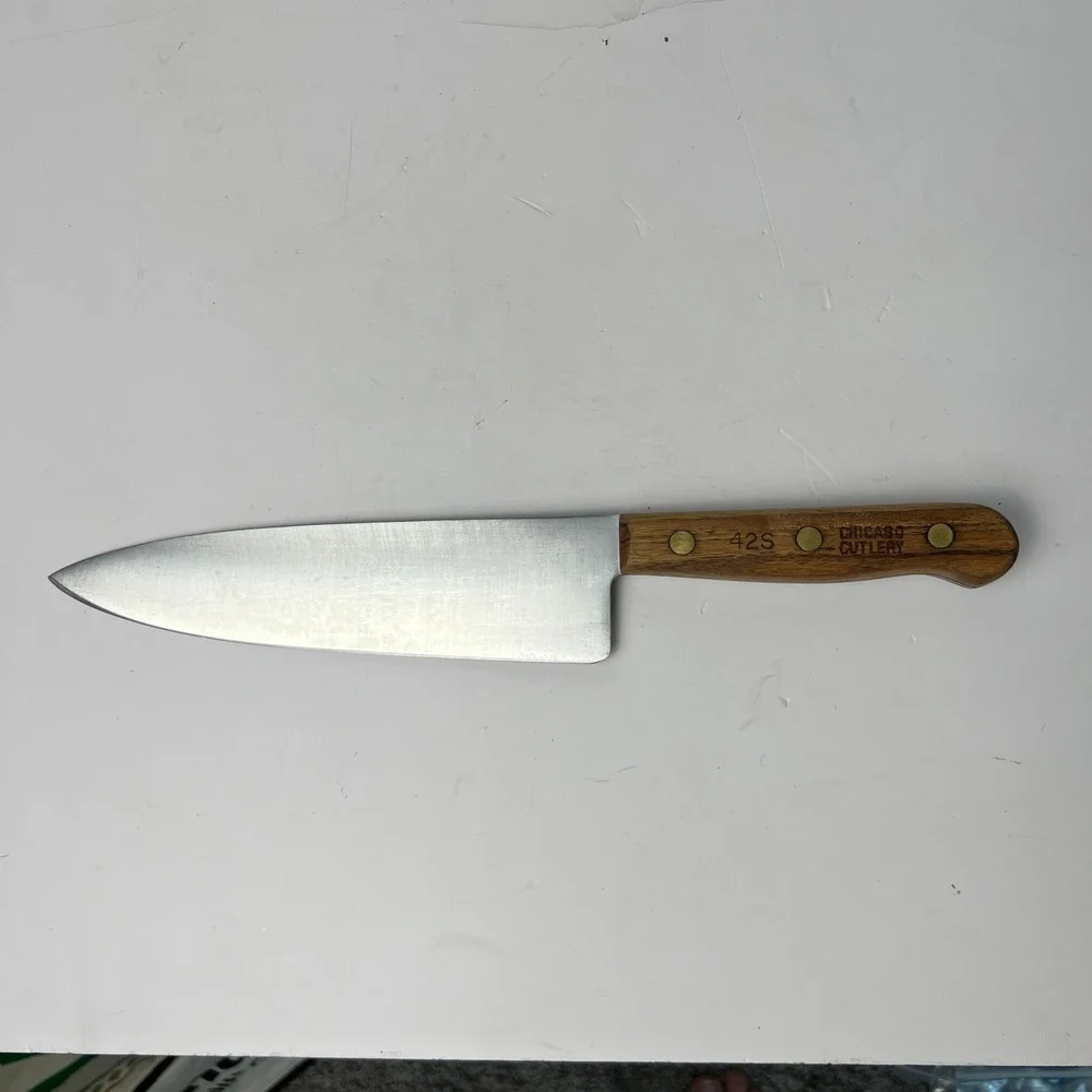 Chicago Cutlery 42S Chef Knife 8 Inch Brown Walnut Wood Handle Vintage